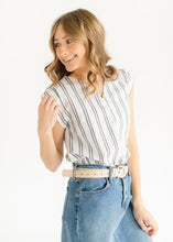 Load image into Gallery viewer, Madison Striped V-neck Short Sleeve Flowy Top