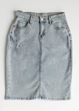 Load image into Gallery viewer, Maelia Distressed Denim Midi Skirt