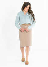 Load image into Gallery viewer, Remi Simply Taupe Denim Midi Skirt