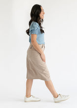 Load image into Gallery viewer, Remi Simply Taupe Denim Midi Skirt