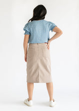 Load image into Gallery viewer, Remi Simply Taupe Denim Midi Skirt
