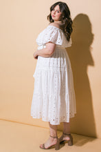 Load image into Gallery viewer, CATCHING MY BREATH EYELET MIDI DRESS