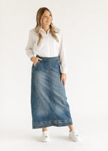 Load image into Gallery viewer, Sutton Side Zip A-line Denim Maxi Skirt