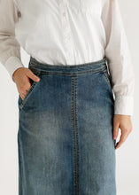 Load image into Gallery viewer, Sutton Side Zip A-line Denim Maxi Skirt