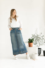 Load image into Gallery viewer, Sutton Side Zip A-line Denim Maxi Skirt