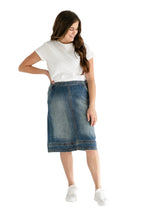 Load image into Gallery viewer, Sutton Side Zip A-line Denim Midi Skirt