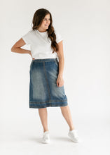 Load image into Gallery viewer, Sutton Side Zip A-line Denim Midi Skirt