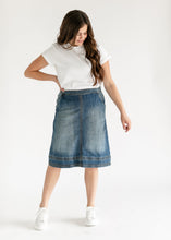 Load image into Gallery viewer, Sutton Side Zip A-line Denim Midi Skirt