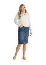 Load image into Gallery viewer, Zana Front Button Denim Midi Skirt