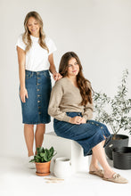 Load image into Gallery viewer, Zana Front Button Denim Midi Skirt