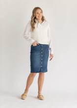 Load image into Gallery viewer, Zana Front Button Denim Midi Skirt