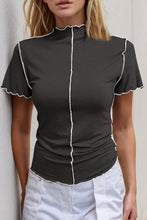 Load image into Gallery viewer, Basic Bae Contrast Trim Mock Neck Short Sleeve T-Shirt
