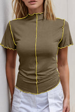 Load image into Gallery viewer, Basic Bae Contrast Trim Mock Neck Short Sleeve T-Shirt
