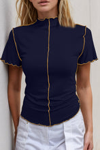 Load image into Gallery viewer, Basic Bae Contrast Trim Mock Neck Short Sleeve T-Shirt
