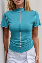 Load image into Gallery viewer, Basic Bae Contrast Trim Mock Neck Short Sleeve T-Shirt
