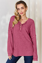 Load image into Gallery viewer, Basic Bae Full Size Ribbed Half Button Long Sleeve T-Shirt
