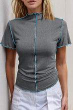 Load image into Gallery viewer, Basic Bae Contrast Trim Mock Neck Short Sleeve T-Shirt
