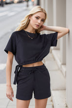 Load image into Gallery viewer, Basic Bae Drawstring Hem Air Scuba Round Neck Short Sleeve T-Shirt
