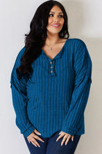 Load image into Gallery viewer, Basic Bae Full Size Ribbed Half Button Long Sleeve T-Shirt
