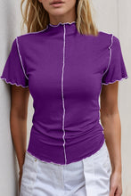 Load image into Gallery viewer, Basic Bae Contrast Trim Mock Neck Short Sleeve T-Shirt
