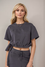 Load image into Gallery viewer, Basic Bae Drawstring Hem Air Scuba Round Neck Short Sleeve T-Shirt
