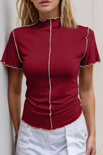 Load image into Gallery viewer, Basic Bae Contrast Trim Mock Neck Short Sleeve T-Shirt
