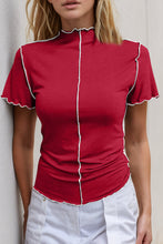 Load image into Gallery viewer, Basic Bae Contrast Trim Mock Neck Short Sleeve T-Shirt

