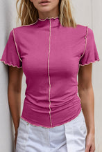 Load image into Gallery viewer, Basic Bae Contrast Trim Mock Neck Short Sleeve T-Shirt
