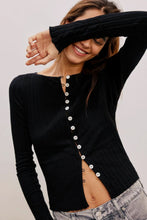 Load image into Gallery viewer, Basic Bae Texture Button Up Round Neck Long Sleeve Top
