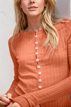 Load image into Gallery viewer, Basic Bae Texture Button Up Round Neck Long Sleeve Top
