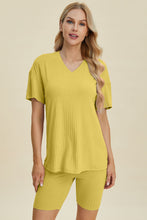 Load image into Gallery viewer, Basic Bae Full Size Ribbed V-Neck Short Sleeve Top and Shorts Set
