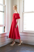 Load image into Gallery viewer, PROTECTING MY PEACE RED WOVEN MIDI DRESS
