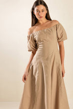 Load image into Gallery viewer, PROTECTING MY PEACE TAUPE WOVEN MIDI DRESS
