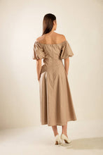 Load image into Gallery viewer, PROTECTING MY PEACE TAUPE WOVEN MIDI DRESS

