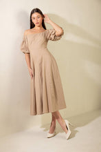 Load image into Gallery viewer, PROTECTING MY PEACE TAUPE WOVEN MIDI DRESS
