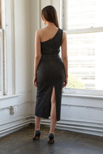 Load image into Gallery viewer, SOMEWHERE UP ABOVE DENIM MIDI DRESS
