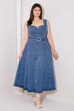 Load image into Gallery viewer, PRETTIEST BEHAVIOR DENIM MIDI DRESS
