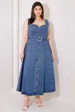 Load image into Gallery viewer, PRETTIEST BEHAVIOR DENIM MIDI DRESS
