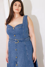 Load image into Gallery viewer, PRETTIEST BEHAVIOR DENIM MIDI DRESS
