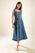 Load image into Gallery viewer, PRETTIEST BEHAVIOR DENIM MIDI DRESS
