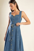 Load image into Gallery viewer, PRETTIEST BEHAVIOR DENIM MIDI DRESS
