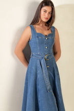 Load image into Gallery viewer, PRETTIEST BEHAVIOR DENIM MIDI DRESS
