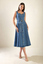Load image into Gallery viewer, PRETTIEST BEHAVIOR DENIM MIDI DRESS
