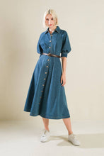 Load image into Gallery viewer, DIVIDE AND CONTOUR DENIM MIDI DRESS
