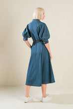 Load image into Gallery viewer, DIVIDE AND CONTOUR DENIM MIDI DRESS
