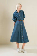 Load image into Gallery viewer, DIVIDE AND CONTOUR DENIM MIDI DRESS
