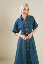 Load image into Gallery viewer, DIVIDE AND CONTOUR DENIM MIDI DRESS
