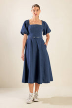 Load image into Gallery viewer, ALL SPRUCED UP DENIM MIDI DRESS
