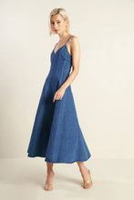 Load image into Gallery viewer, ROSEWOOD ROMANCE DENIM MIDI DRESS
