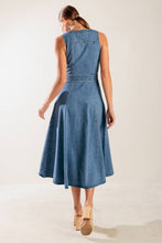 Load image into Gallery viewer, THE JOURNEY BEGINS BLUE DENIM MIDI DRESS
